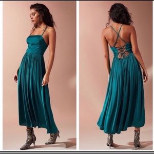 Urban Outfitters green silky lace up maxi dress M
